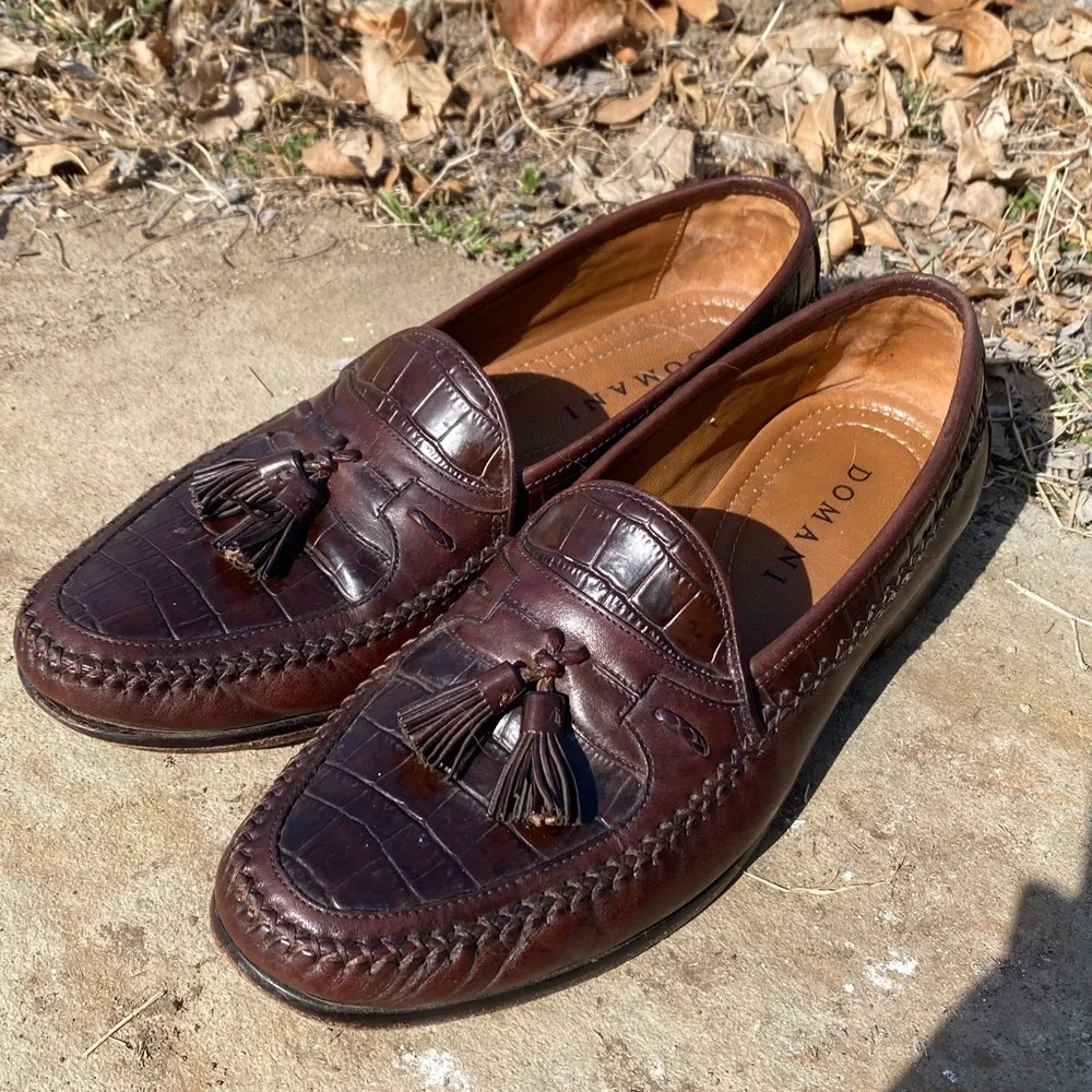 Domani alligator embossed leather pinch tassel slip on loafers size 10 office